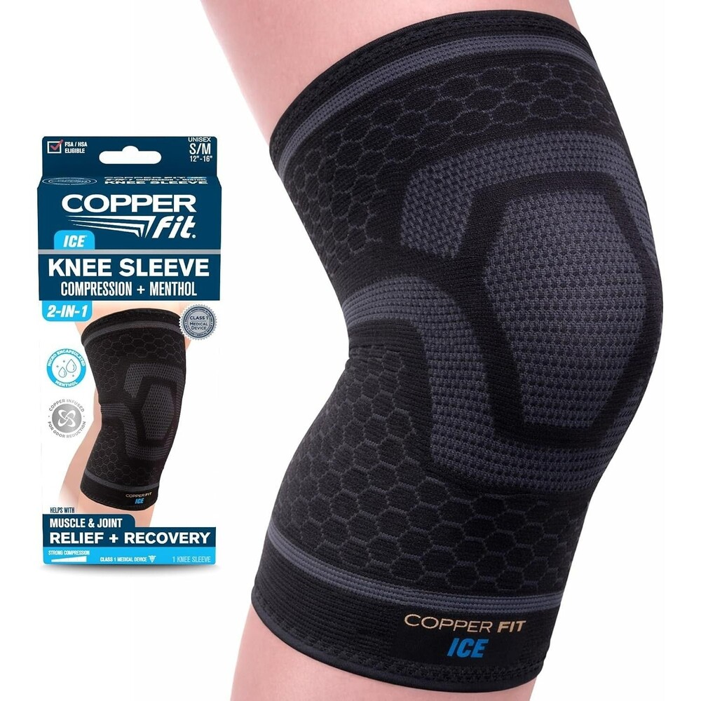 Copper Fit ICE Knee Compression Black L/XL Sleeve Copper-Infused with Menthol